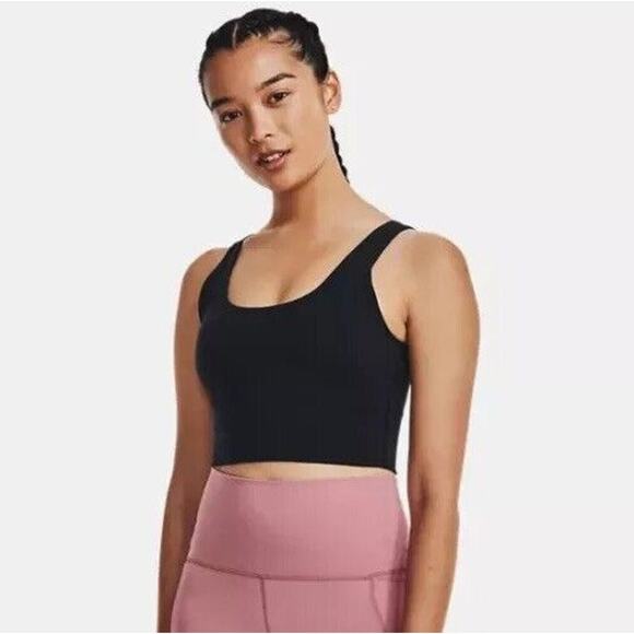NWT Under Armour Black Meridian 4-Way Stretch Fitted Crop Tank Top Sports Bra S - Picture 1 of 15